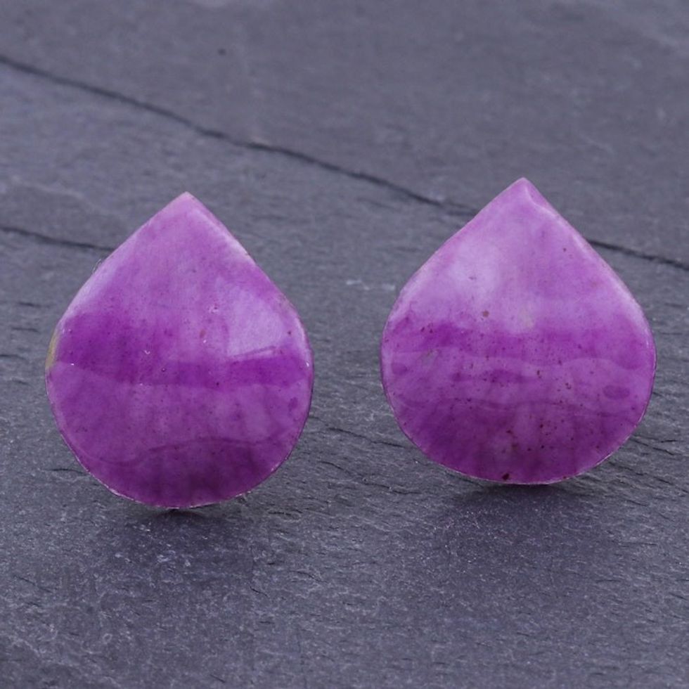 Hand Made Orchid Petal Button Earrings 'Orchid Kiss Purple'