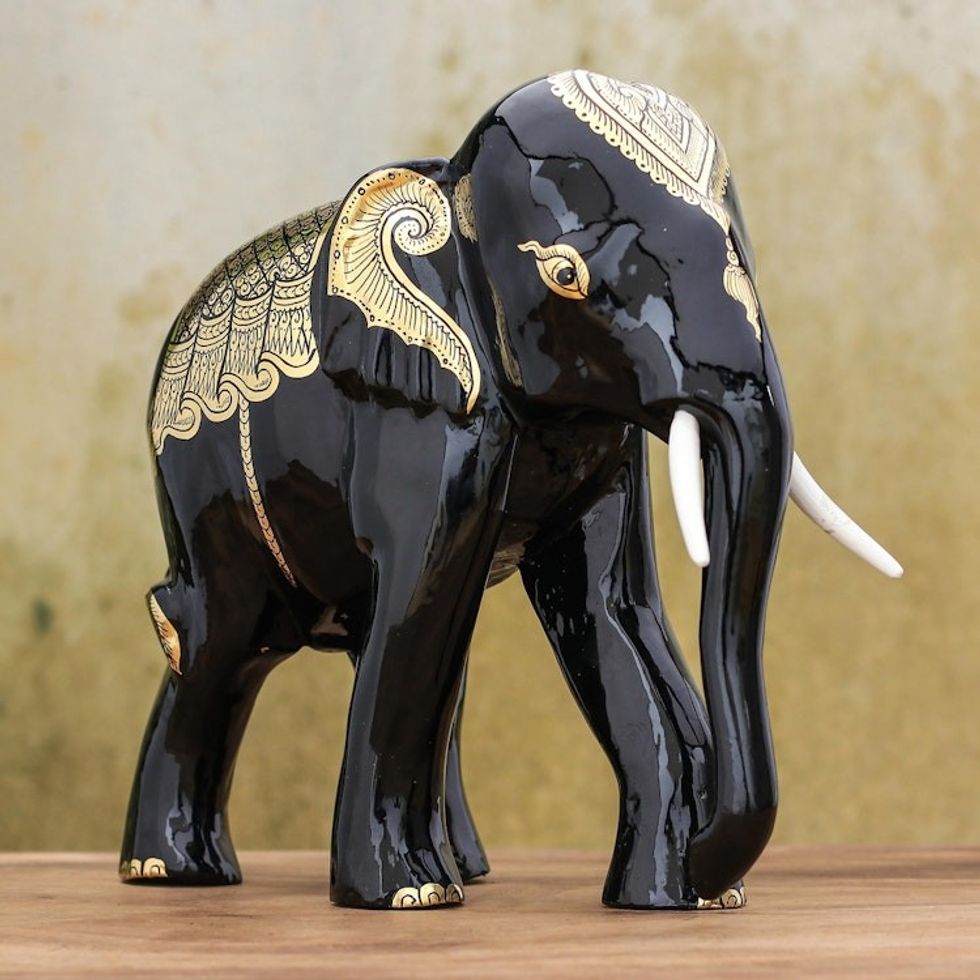 Hand-Painted Lacquerware Elephant Sculpture 'Elephant Treasure'