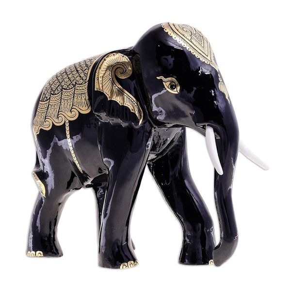Alternate image for Hand-Painted Lacquerware Elephant Sculpture Elephant Treasure