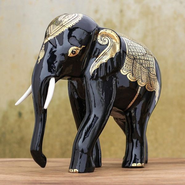 Alternate image for Hand-Painted Lacquerware Elephant Sculpture Elephant Treasure