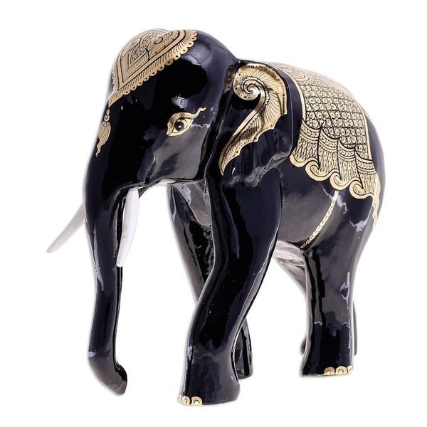 Alternate image for Hand-Painted Lacquerware Elephant Sculpture Elephant Treasure