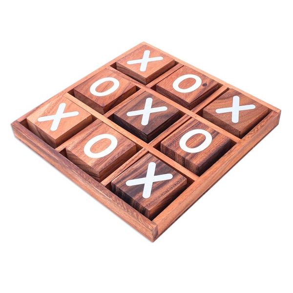 Alternate image for Hand Painted Tic-Tac-Toe Raintree Wood Game from Thailand Simple Strategy