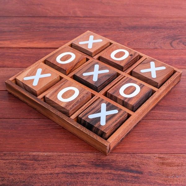 Alternate image for Hand Painted Tic-Tac-Toe Raintree Wood Game from Thailand Simple Strategy