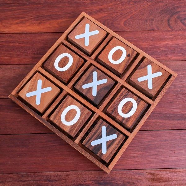 Alternate image for Hand Painted Tic-Tac-Toe Raintree Wood Game from Thailand Simple Strategy