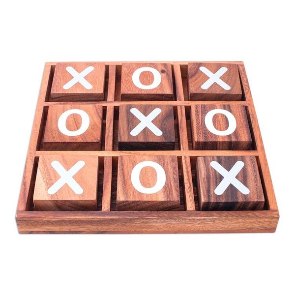 Alternate image for Hand Painted Tic-Tac-Toe Raintree Wood Game from Thailand Simple Strategy