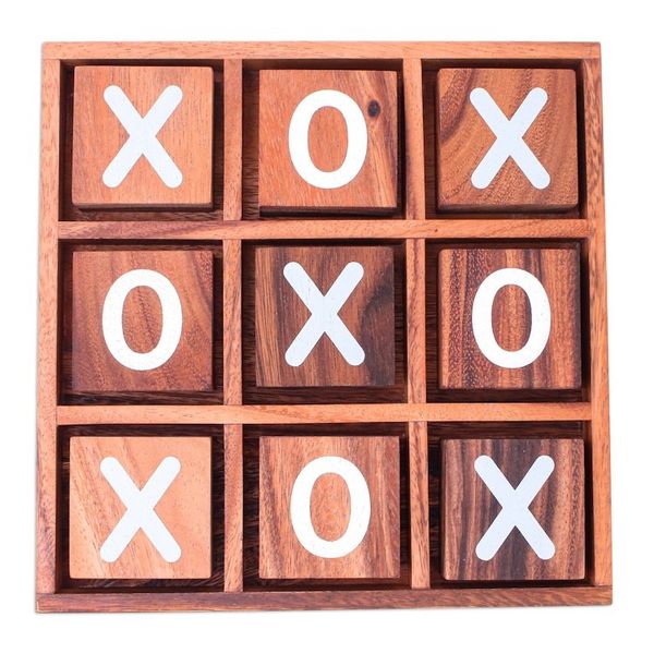 Alternate image for Hand Painted Tic-Tac-Toe Raintree Wood Game from Thailand Simple Strategy