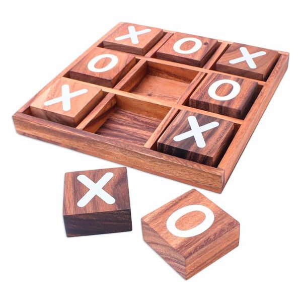 Alternate image for Hand Painted Tic-Tac-Toe Raintree Wood Game from Thailand Simple Strategy