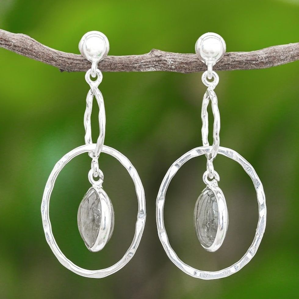 Hammered Sterling Silver Ring Earrings with Labradorite 'Splendid Rings'