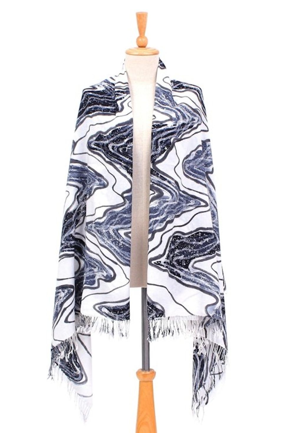 Batik Printed Cotton and Rayon Shawl 'White River'