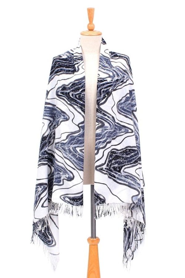 Alternate image for Batik Printed Cotton and Rayon Shawl White River