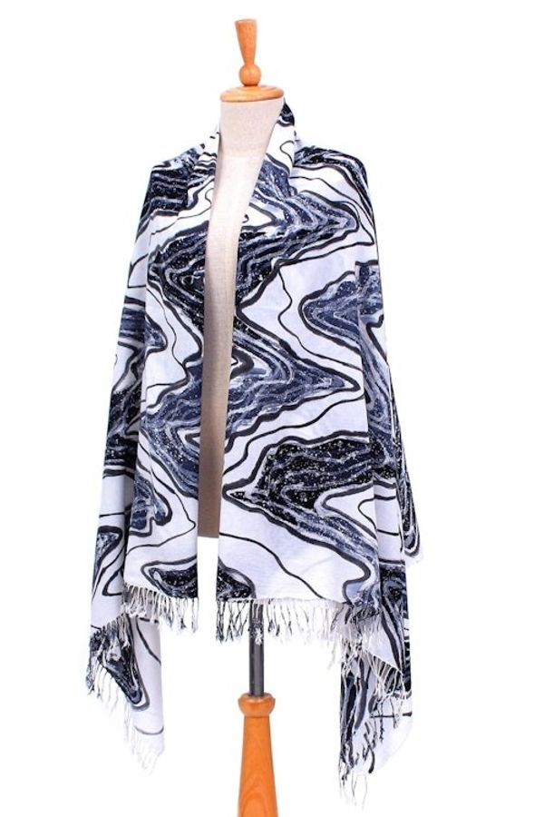 Alternate image for Batik Printed Cotton and Rayon Shawl White River