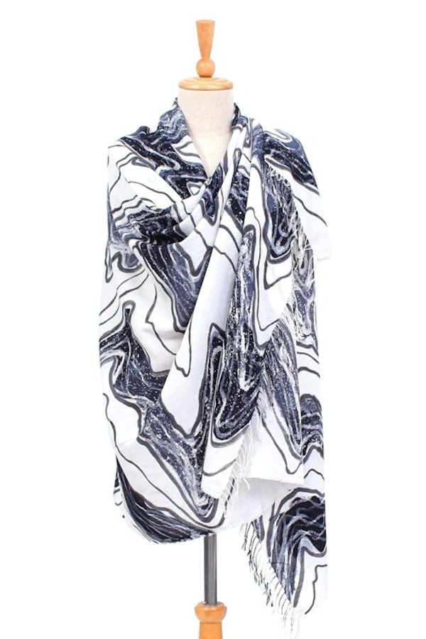 Alternate image for Batik Printed Cotton and Rayon Shawl White River