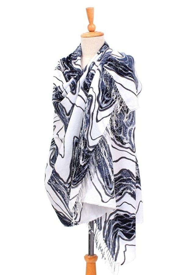 Alternate image for Batik Printed Cotton and Rayon Shawl White River