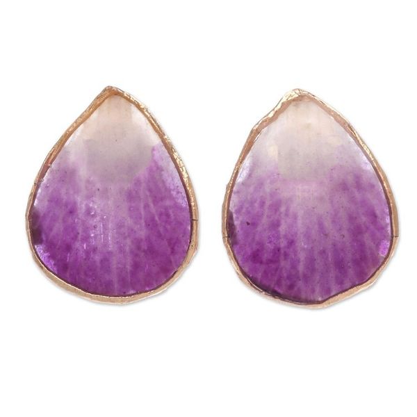 Alternate image for Hand Crafted Orchid Flower Button Earrings Mini Rock Orchid in Purple