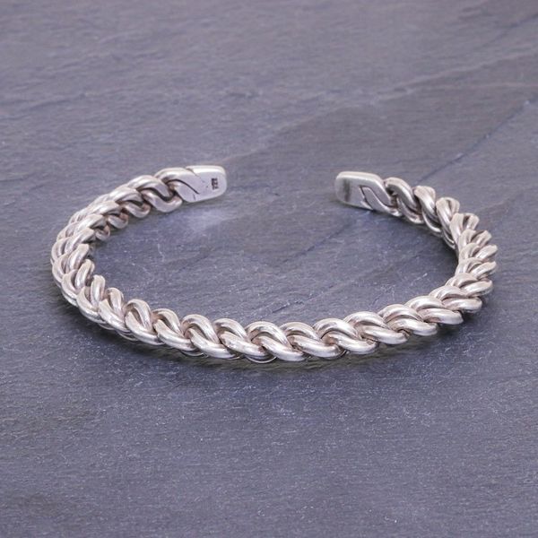 Alternate image for Sterling Silver Cuff Bracelet Linked Chain Motif Midnight Unity