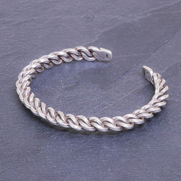 Alternate image for Sterling Silver Cuff Bracelet Linked Chain Motif Midnight Unity