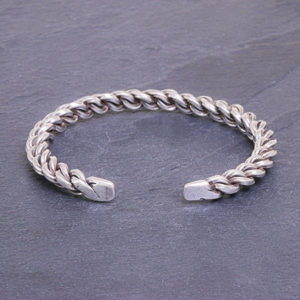 Alternate image for Sterling Silver Cuff Bracelet Linked Chain Motif Midnight Unity