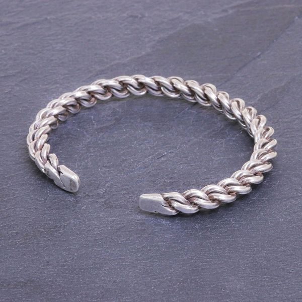 Alternate image for Sterling Silver Cuff Bracelet Linked Chain Motif Midnight Unity
