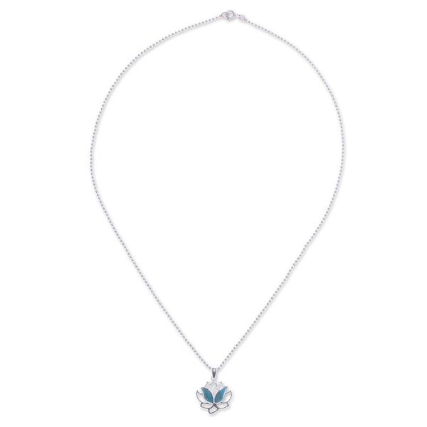 Alternate image for Natural Turquoise and Sterling Silver Lotus Necklace Blooming Spirit