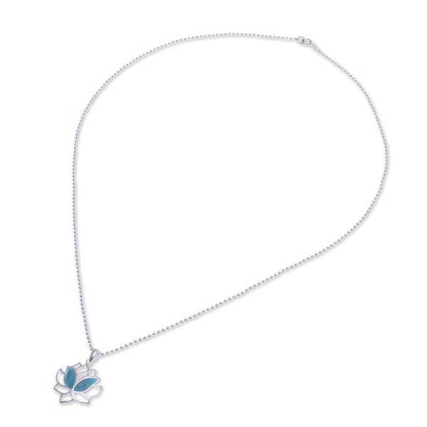 Alternate image for Natural Turquoise and Sterling Silver Lotus Necklace Blooming Spirit