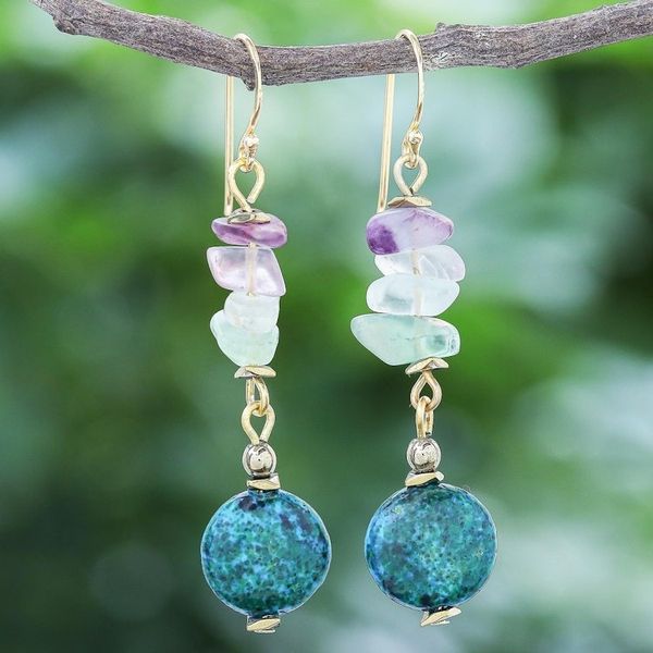 Alternate image for Hand Made Gold-Plated Multi-Gemstone Dangle Earrings Venus Garden