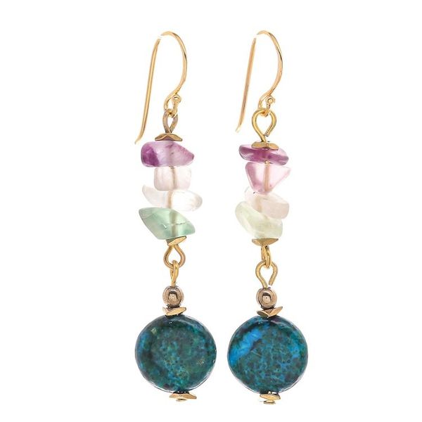 Alternate image for Hand Made Gold-Plated Multi-Gemstone Dangle Earrings Venus Garden