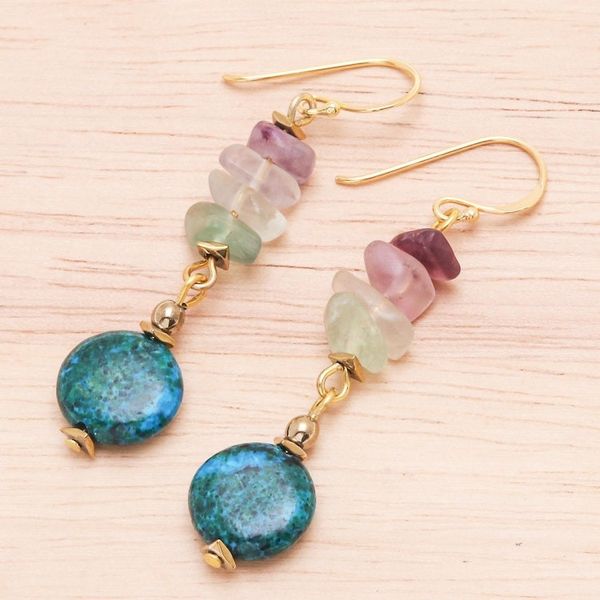 Alternate image for Hand Made Gold-Plated Multi-Gemstone Dangle Earrings Venus Garden