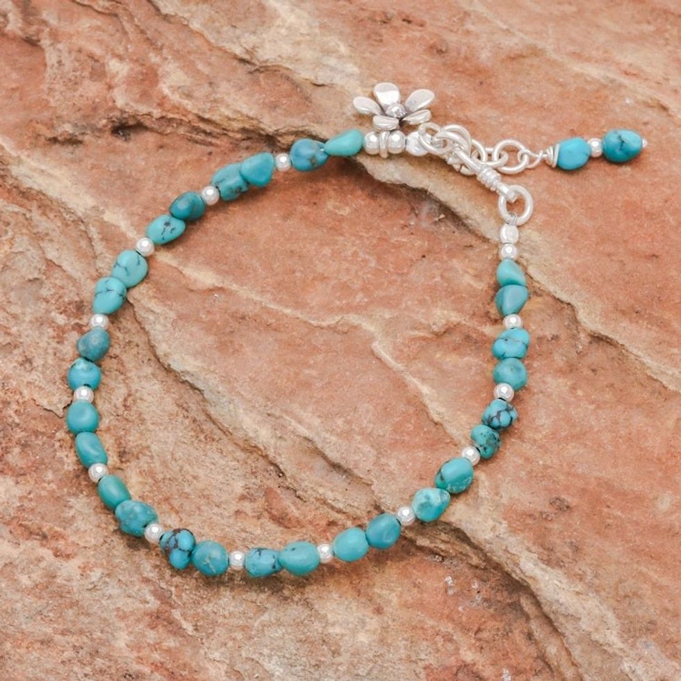 Sterling Silver and Reconstituted Turquoise Bracelet 'Sea Flower'