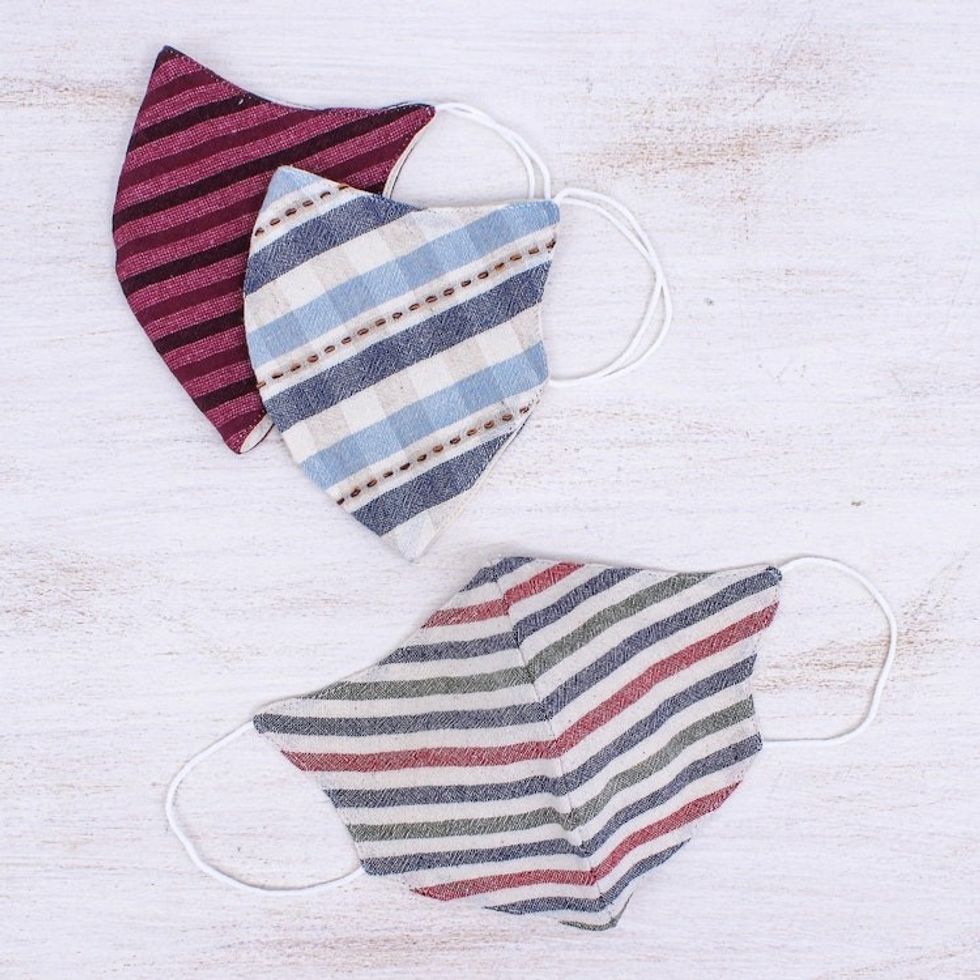 3 Handcrafted Thai Cotton Filter Pocket Adult Face Masks 'Today's Styles'