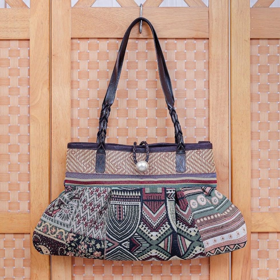 Cotton Blend and Leather Trim Shoulder Bag 'Breathe Easy in Green'