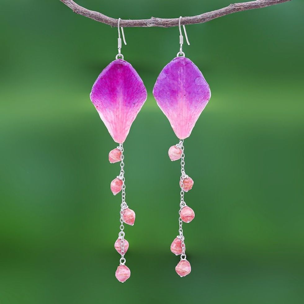 Pink Natural Flower Petal Earrings from Thailand 'Orchid Kite in Pink'