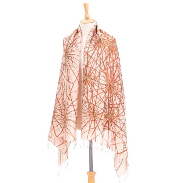 Alternate image for Hand-Painted Thai Silk Shawl Firework Festival in Brown