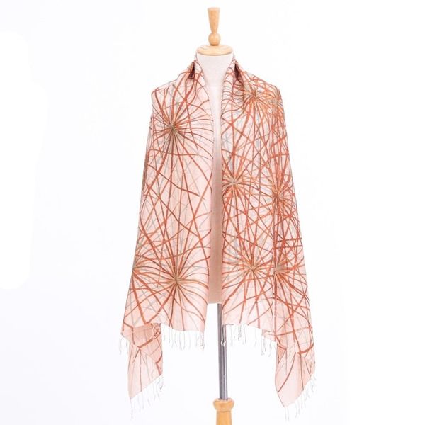 Alternate image for Hand-Painted Thai Silk Shawl Firework Festival in Brown