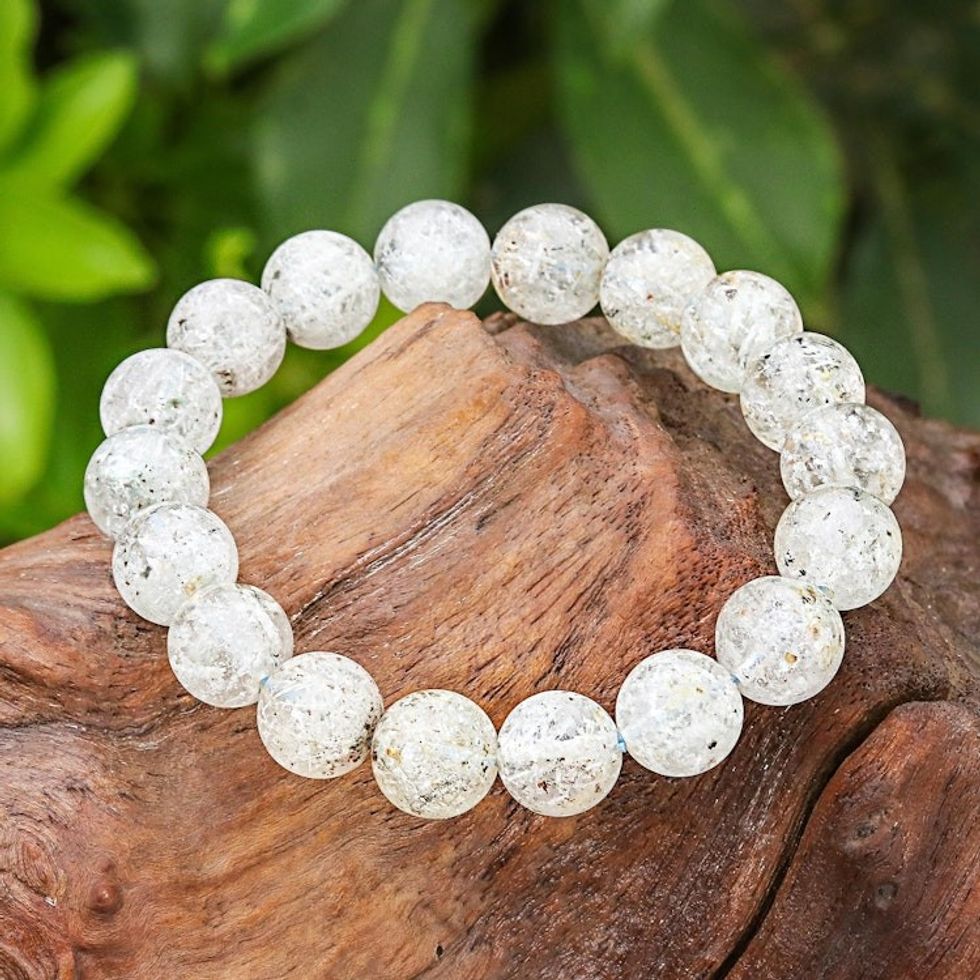Hand Crafted Quartz Beaded Stretch Bracelet 'Pure Earth'