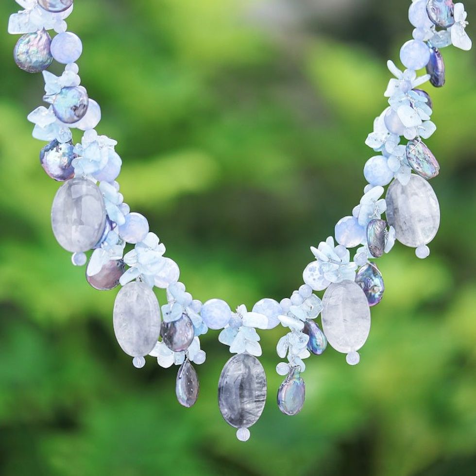 Thai Chalcedony and Aquamarine Beaded Necklace 'Sea Candy in Blueberry'