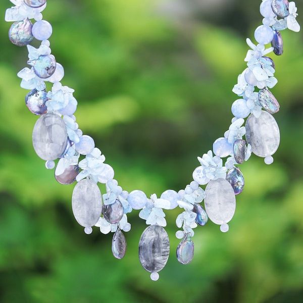 Alternate image for Thai Chalcedony and Aquamarine Beaded Necklace Sea Candy in Blueberry