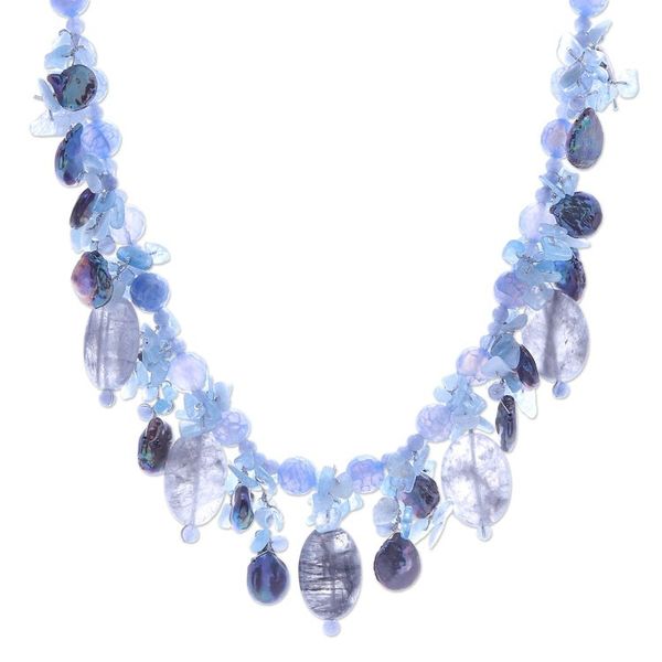 Alternate image for Thai Chalcedony and Aquamarine Beaded Necklace Sea Candy in Blueberry