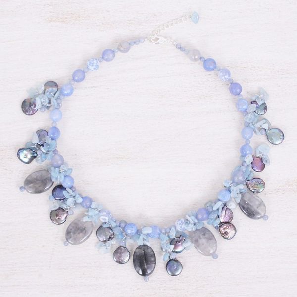 Alternate image for Thai Chalcedony and Aquamarine Beaded Necklace Sea Candy in Blueberry