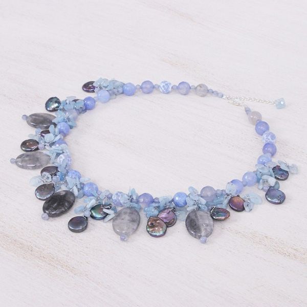 Alternate image for Thai Chalcedony and Aquamarine Beaded Necklace Sea Candy in Blueberry
