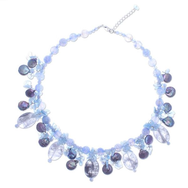 Alternate image for Thai Chalcedony and Aquamarine Beaded Necklace Sea Candy in Blueberry