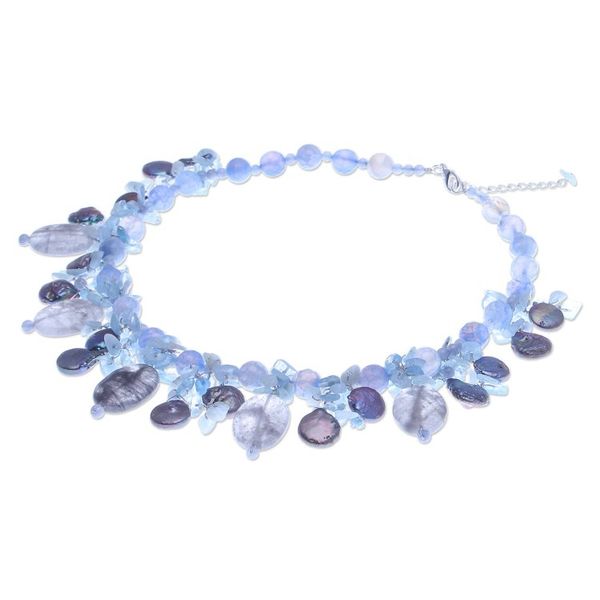 Alternate image for Thai Chalcedony and Aquamarine Beaded Necklace Sea Candy in Blueberry