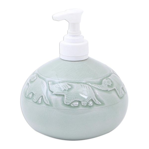Alternate image for Hand Crafted Celadon Ceramic Soap Dispenser Elephant Bath