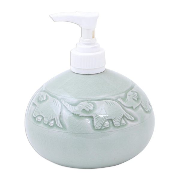 Alternate image for Hand Crafted Celadon Ceramic Soap Dispenser Elephant Bath