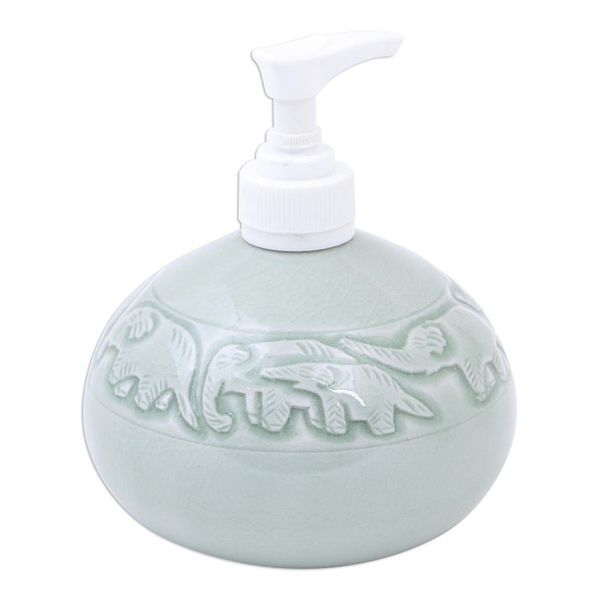 Alternate image for Hand Crafted Celadon Ceramic Soap Dispenser Elephant Bath