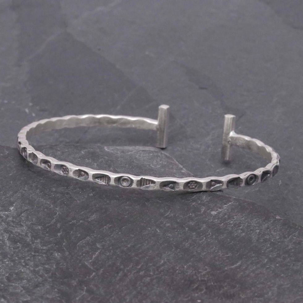 Slender Stamped Sterling Silver Cuff Bracelet 'Karen Flavor'