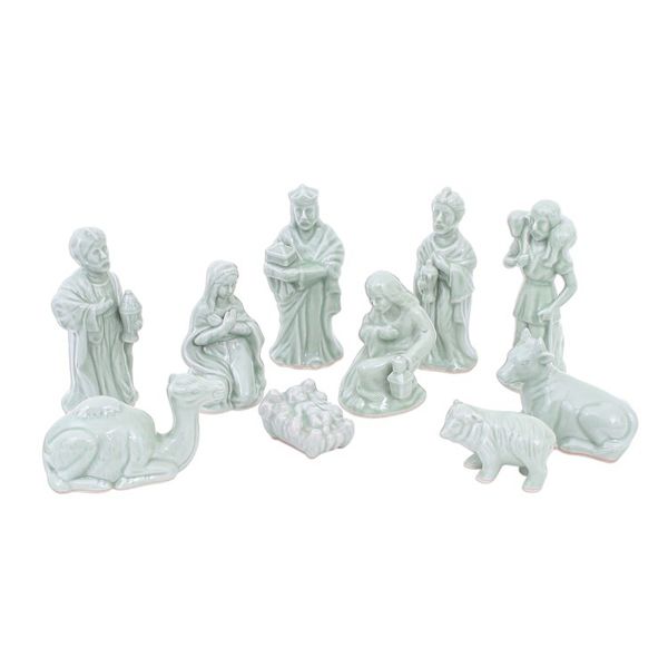 Alternate image for Green Celadon Ceramic 10-Piece Nativity Scene Holy Night in Green
