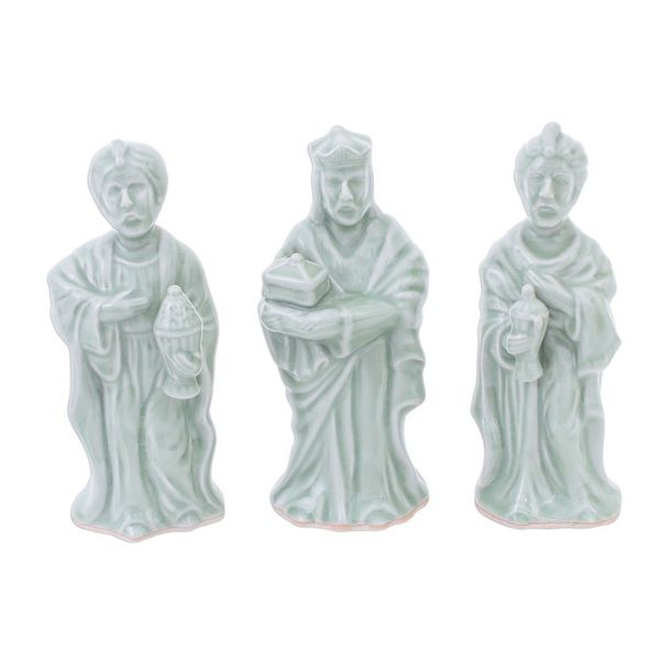Alternate image for Green Celadon Ceramic 10-Piece Nativity Scene Holy Night in Green