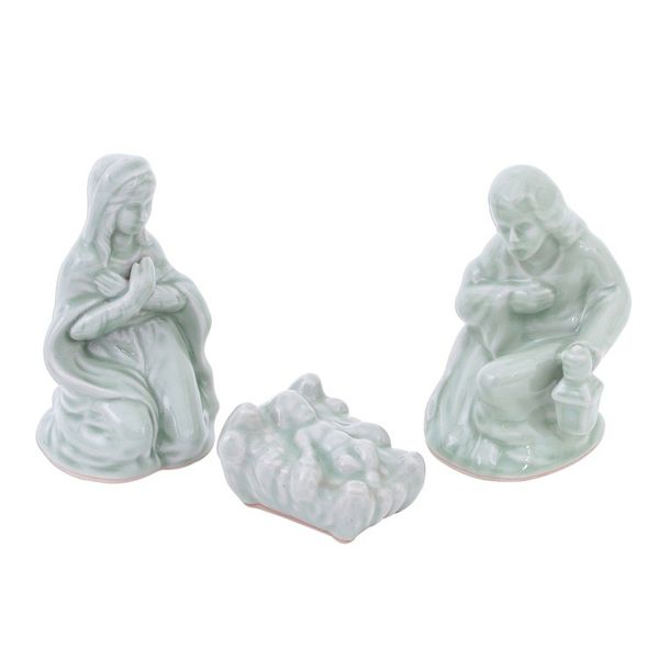 Alternate image for Green Celadon Ceramic 10-Piece Nativity Scene Holy Night in Green