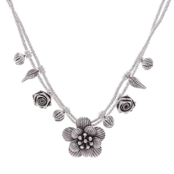 Alternate image for Silver Flower Two Strand Charm Necklace Seeds of Love
