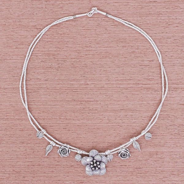 Alternate image for Silver Flower Two Strand Charm Necklace Seeds of Love
